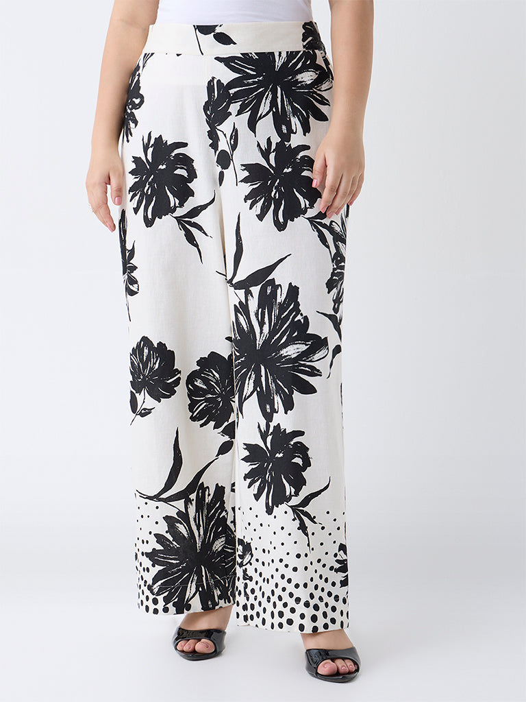 Gia Black Floral Pattern Mid-Rise Trousers