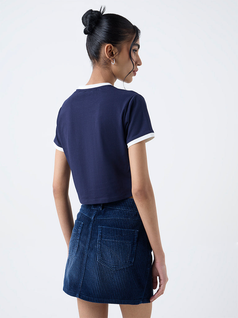 Nuon Navy Bow-Design Cotton-Blend T-Shirt