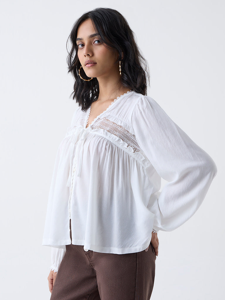 LOV White Lace-Detailed Blouse