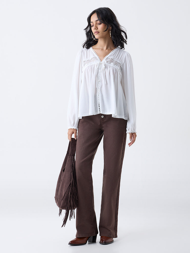 LOV White Lace-Detailed Blouse