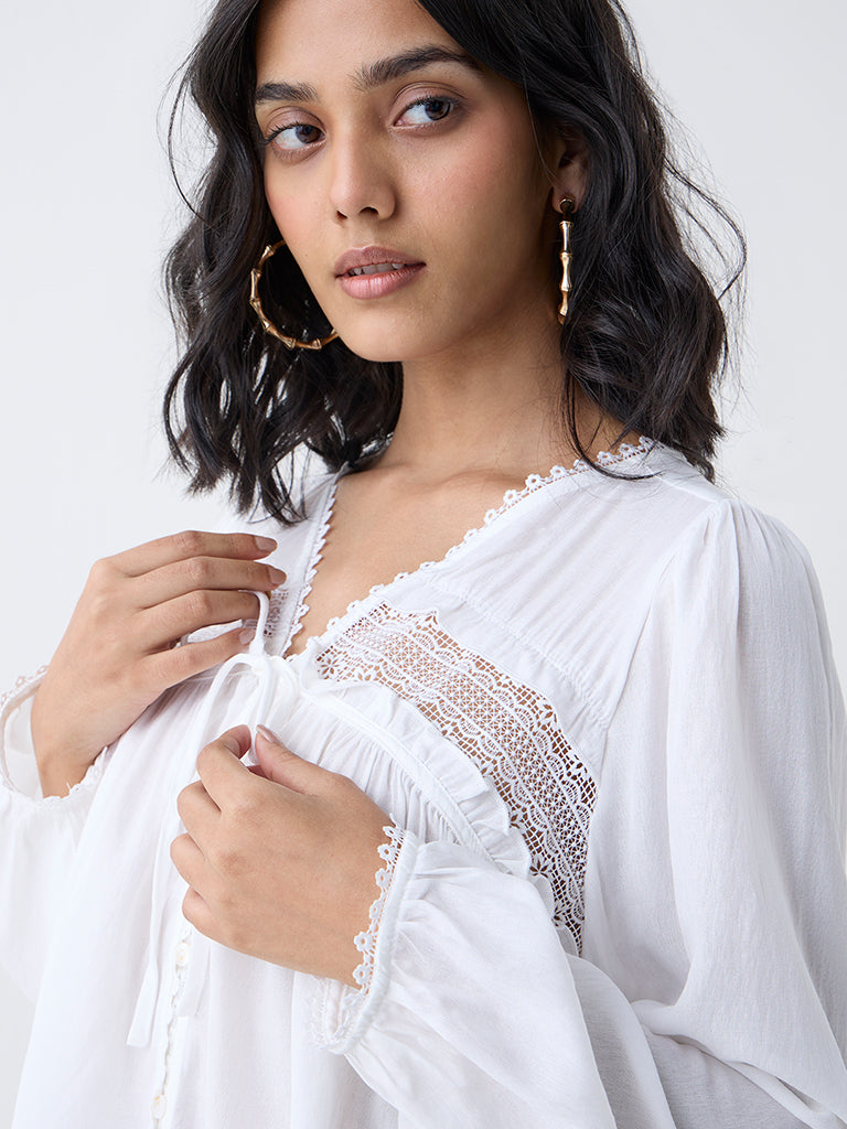 LOV White Lace-Detailed Blouse