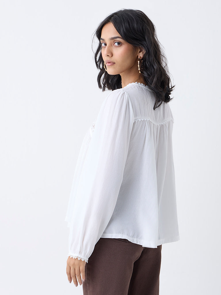 LOV White Lace-Detailed Blouse