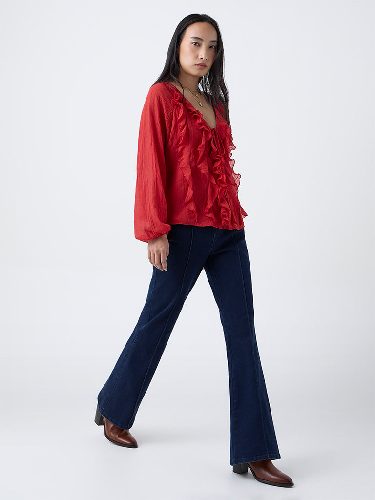 LOV Red Ruffle Detailed Top
