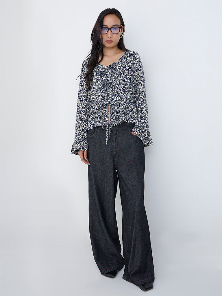 LOV Navy Floral Pattern Top
