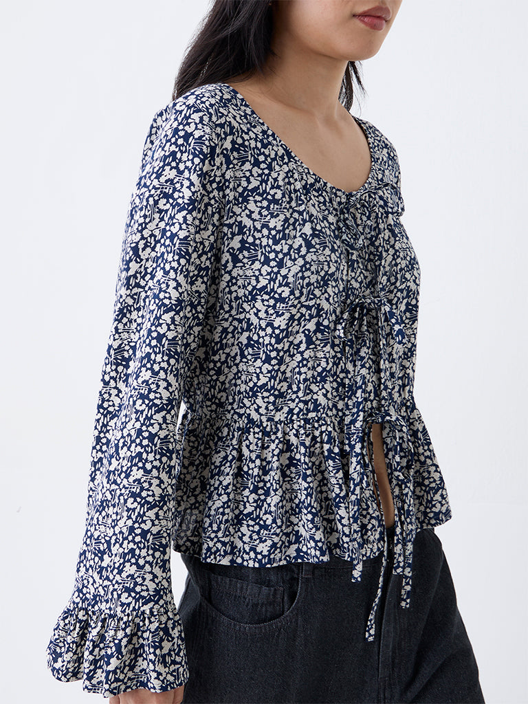 LOV Navy Floral Pattern Top