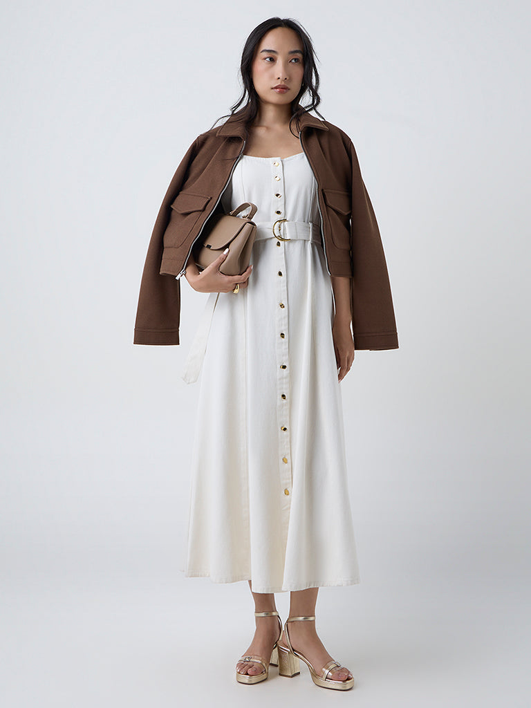 LOV Off-White Denim Shirt Dress with Belt