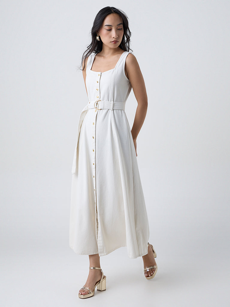 Buy LOV Off-White Denim Shirt Dress with Belt from Westside Buy LOV Off-White Denim Shirt Dress with Belt from Westside