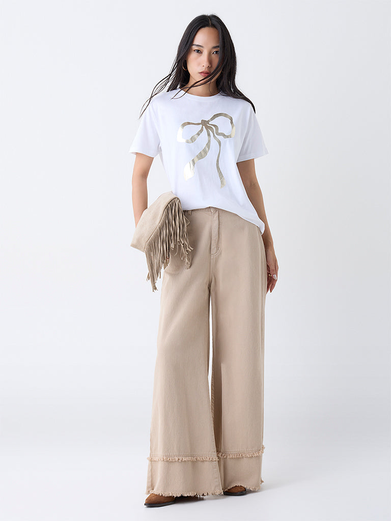 LOV White Printed Cotton T-Shirt