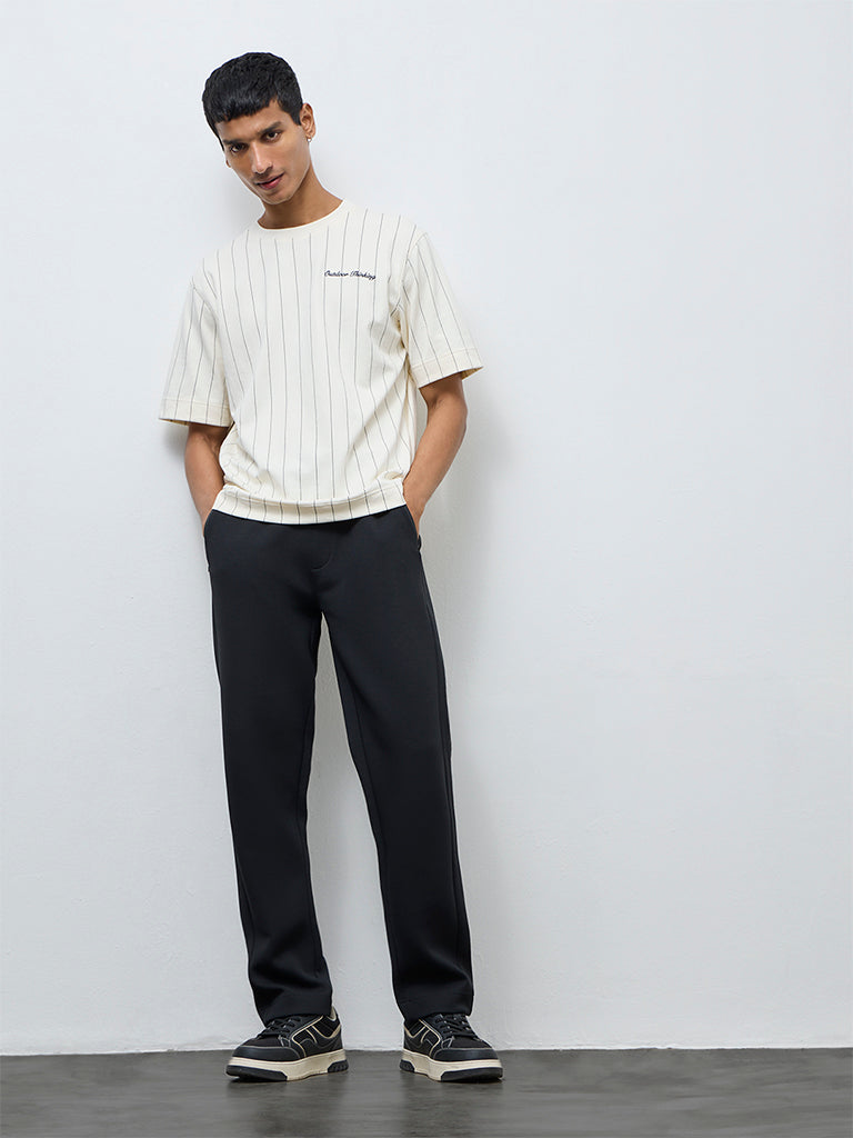 Studiofit Off-White Striped Pattern Relaxed-Fit Cotton-Blend T-Shirt