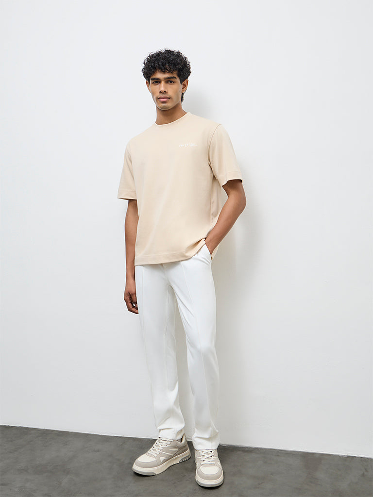 Nuoflexx Beige Typographic Relaxed-Fit Cotton-Blend T-Shirt