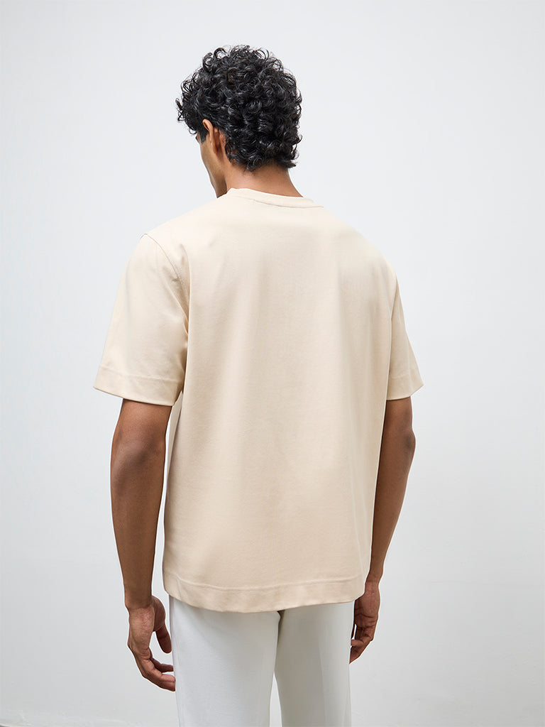 Nuoflexx Beige Typographic Relaxed-Fit Cotton-Blend T-Shirt