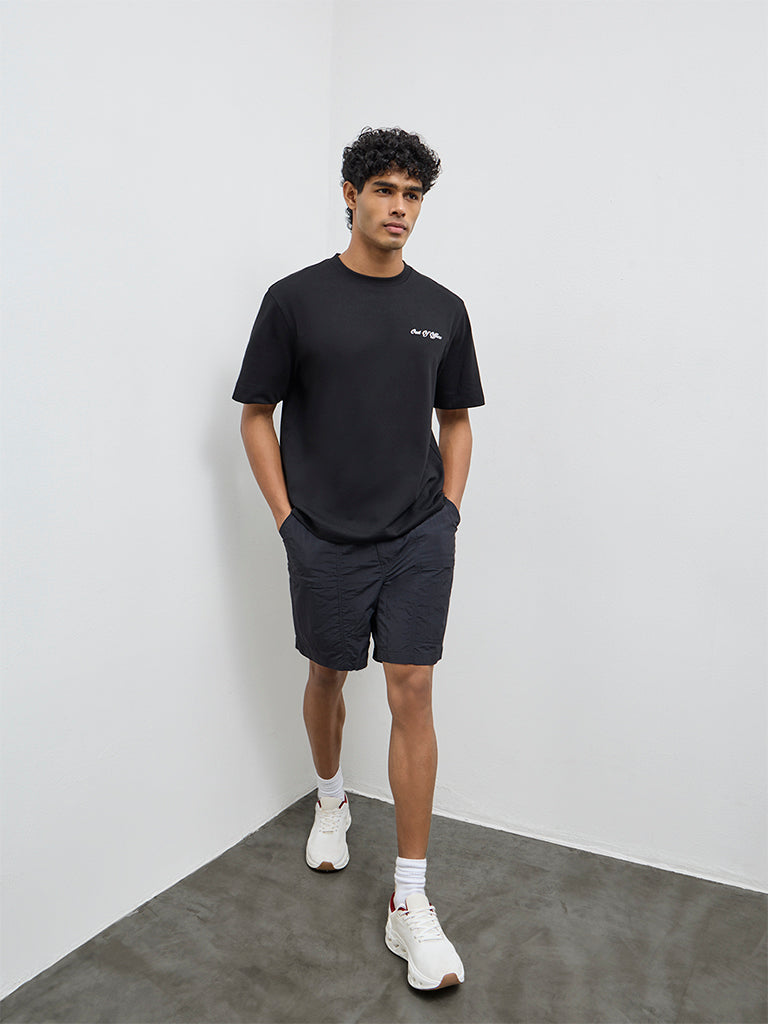 Nuoflexx Black Typographic Relaxed-Fit Cotton-Blend T-Shirt