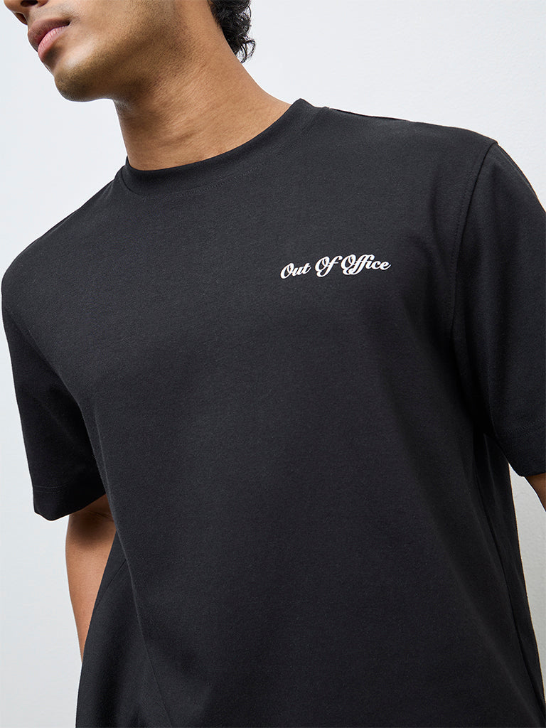 Nuoflexx Black Typographic Relaxed-Fit Cotton-Blend T-Shirt