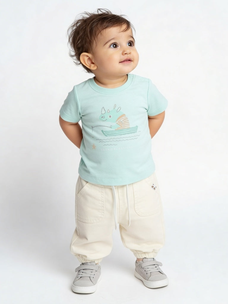 HOP Baby Boys Off-White Mid-Rise Cotton-Blend Joggers