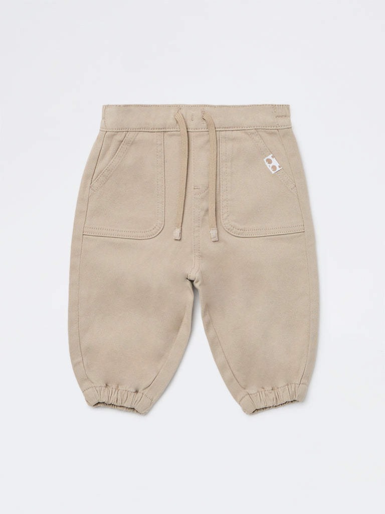 HOP Baby Boys Beige Mid-Rise Cotton-Blend Joggers