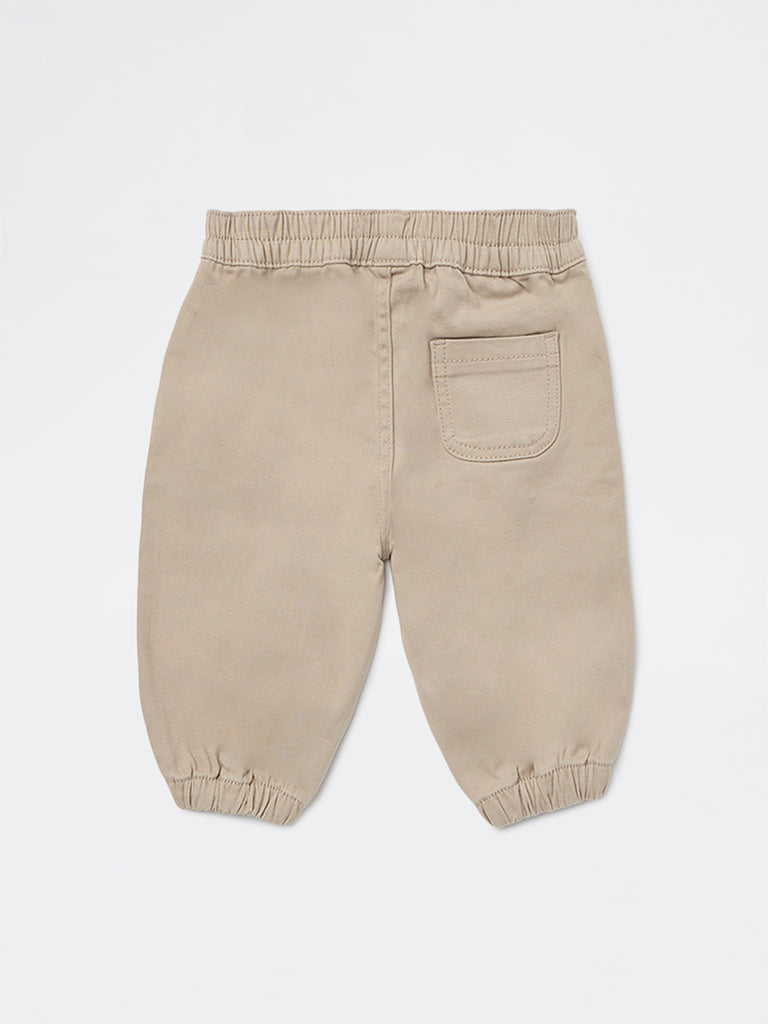 HOP Baby Boys Beige Mid-Rise Cotton-Blend Joggers