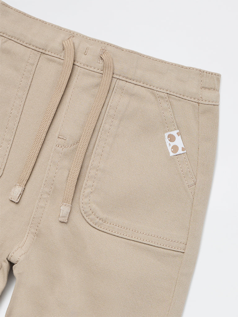 HOP Baby Boys Beige Mid-Rise Cotton-Blend Joggers