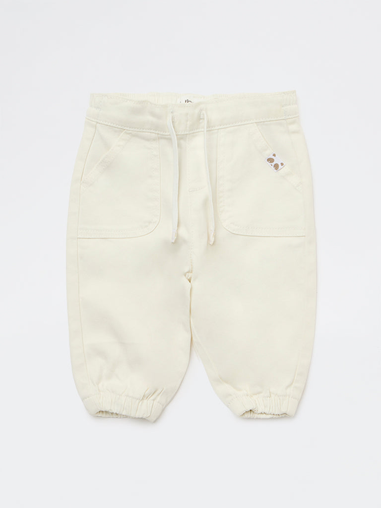 HOP Baby Boys Off-White Mid-Rise Cotton-Blend Joggers