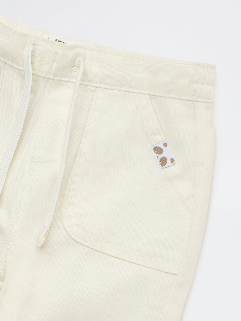 HOP Baby Boys Off-White Mid-Rise Cotton-Blend Joggers