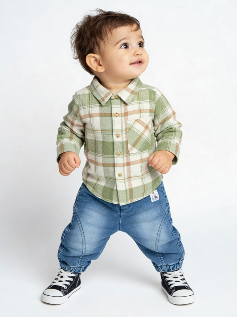 HOP Baby Boys Dark Blue Faded Mid-Rise Denim Joggers