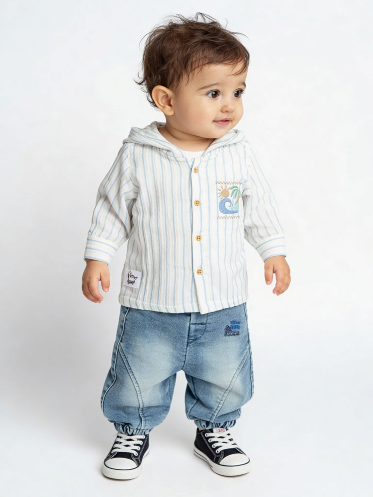 HOP Baby Boys Blue Washed Mid-Rise Denim Joggers