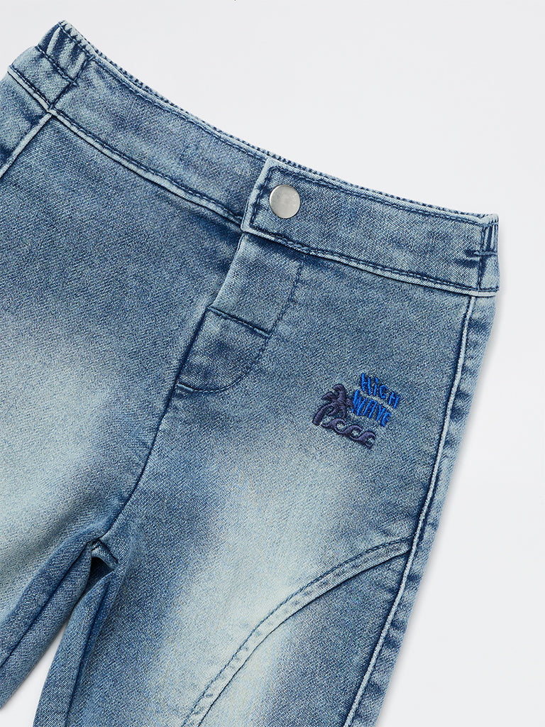 HOP Baby Boys Blue Washed Mid-Rise Denim Joggers