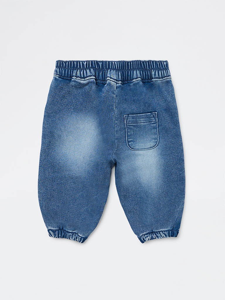 HOP Baby Boys Dark Blue Faded Mid-Rise Denim Joggers