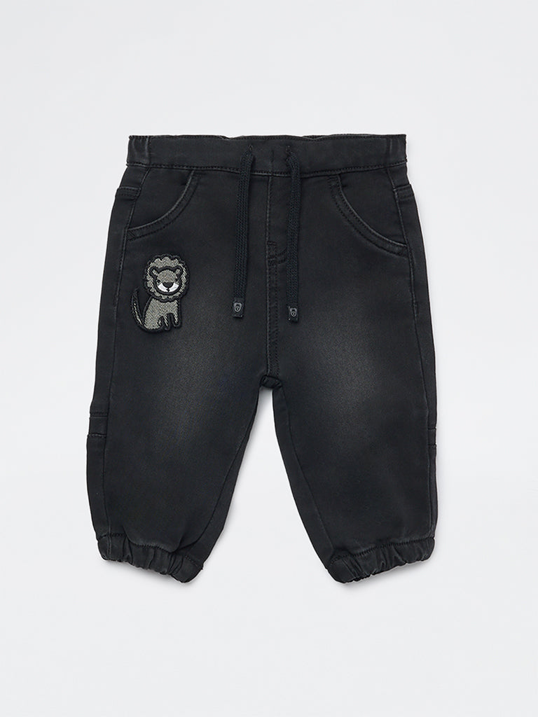 HOP Baby Boys Black Faded Denim Joggers