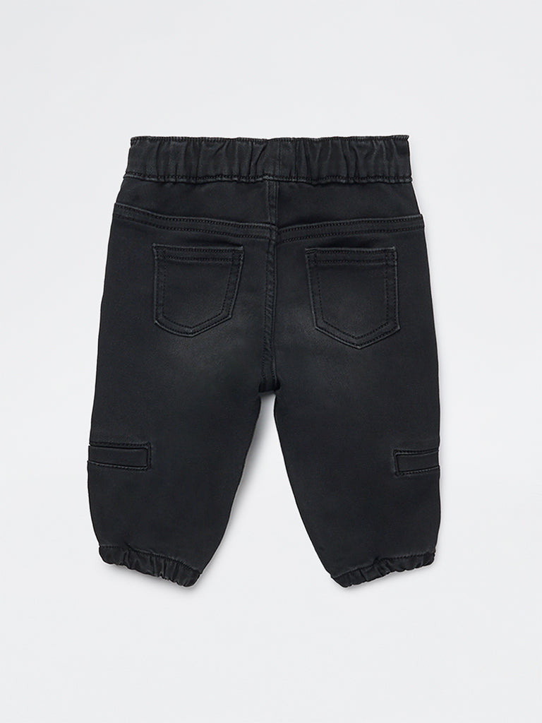 HOP Baby Boys Black Faded Denim Joggers