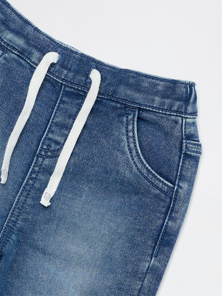 HOP Baby Boys Dark Blue Faded Mid-Rise Denim Joggers