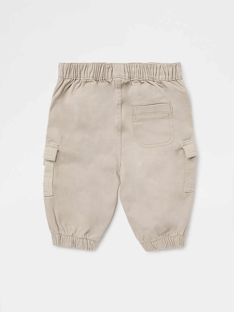 HOP Baby Boys Beige Mid-Rise Cotton-Blend Joggers