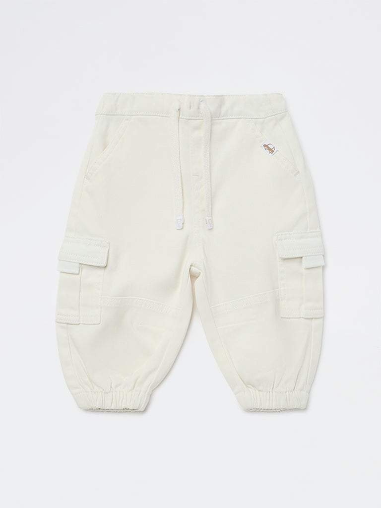 HOP Baby Boys White Cargo-Style Cotton-Blend Joggers