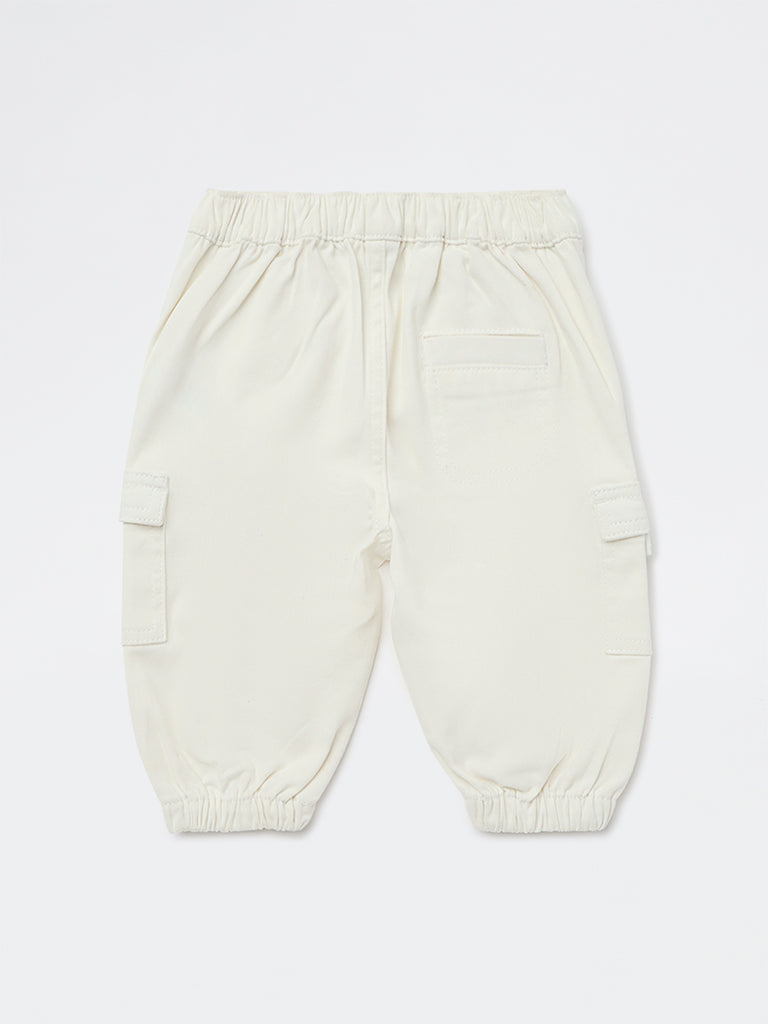 HOP Baby Boys White Cargo-Style Cotton-Blend Joggers