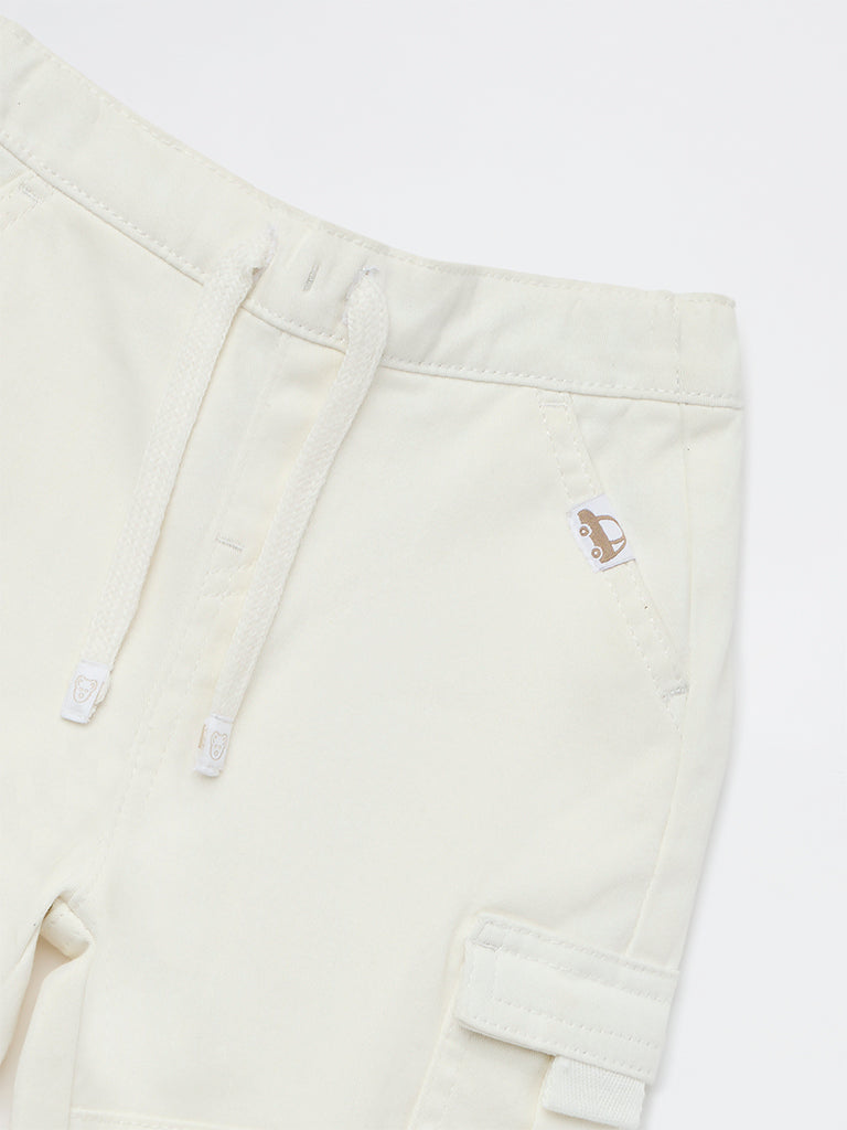 HOP Baby Boys White Cargo-Style Cotton-Blend Joggers