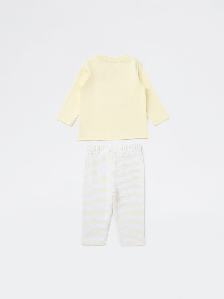 HOP Baby Boys Yellow Sun Printed Cotton T-Shirt and Pants Set
