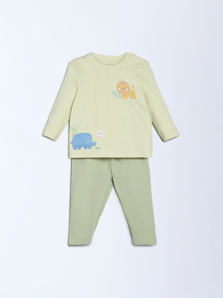 HOP Baby Boys Multicolour Animal Design Cotton T-Shirt and Pants Set - Exclusive