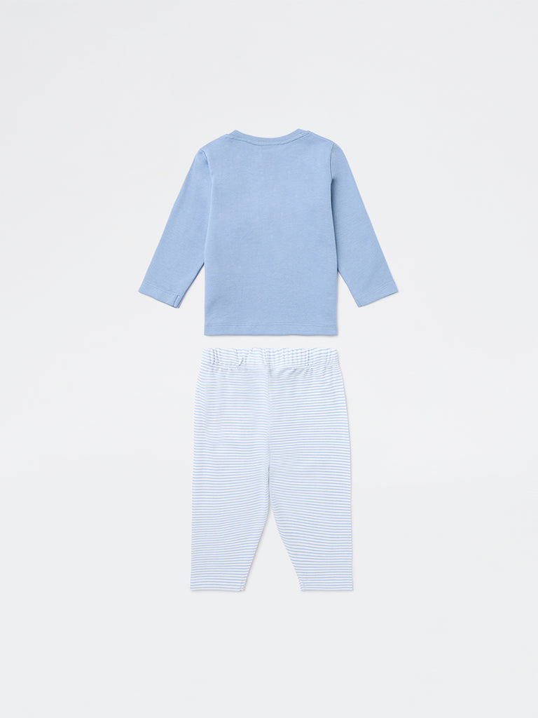 HOP Baby Boys Blue Animal Printed Cotton T-Shirt and Pant Set