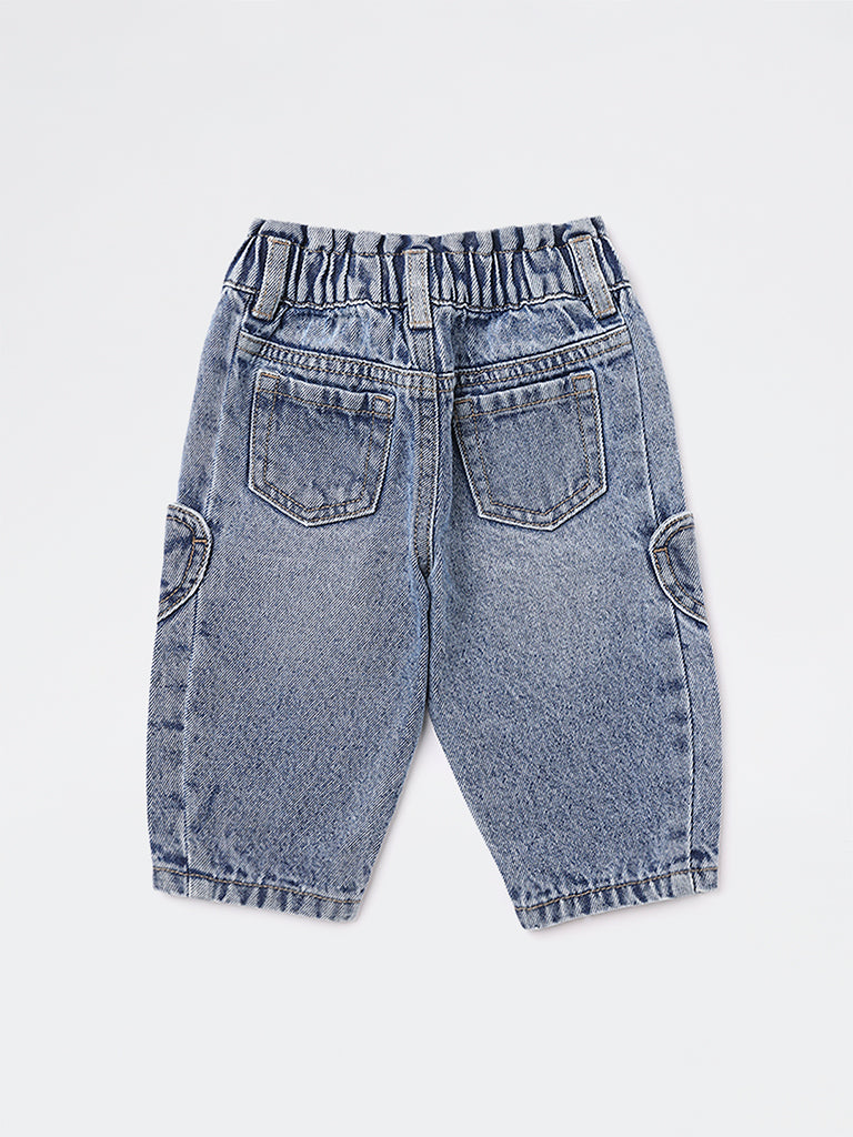 HOP Baby Girls Blue Faded Mid-Rise Denim Jeans