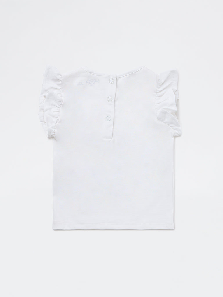 HOP Baby Girls White Printed Cotton Top