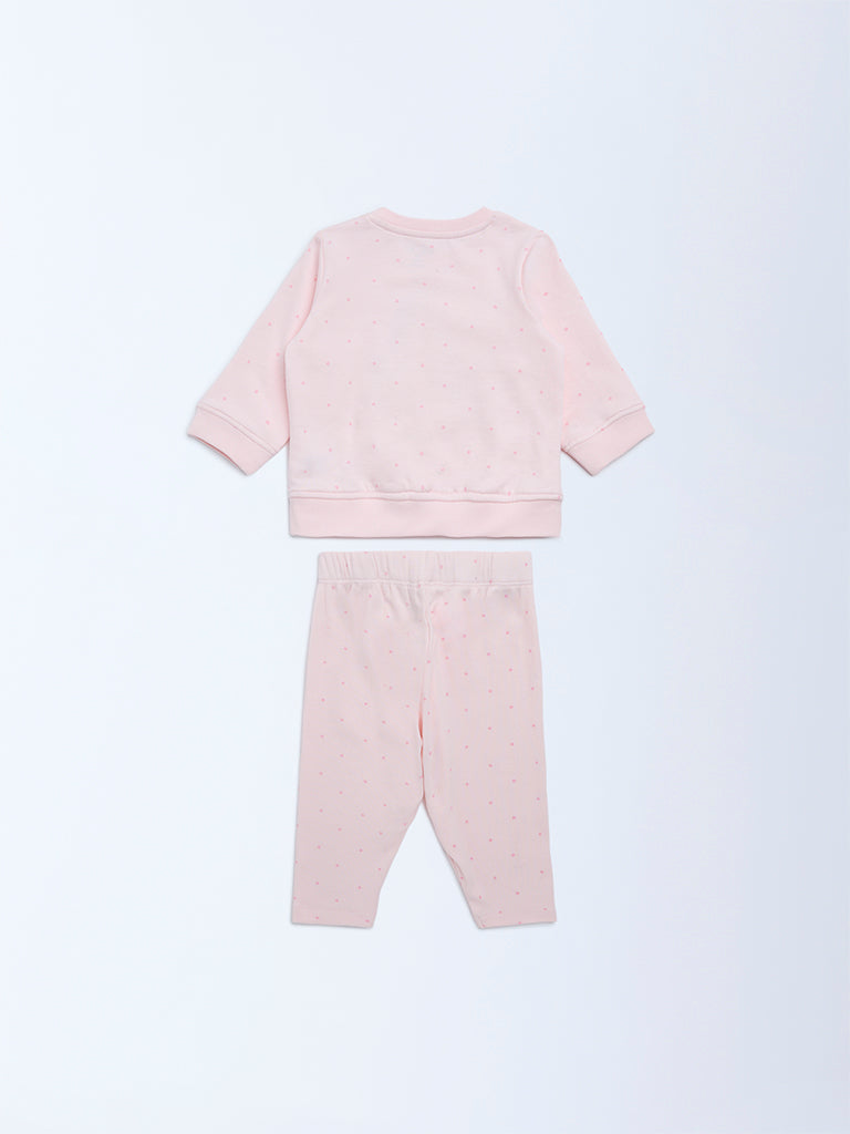 HOP Baby Girls Pink Animal Design Cotton Sweatshirt and Pants Set