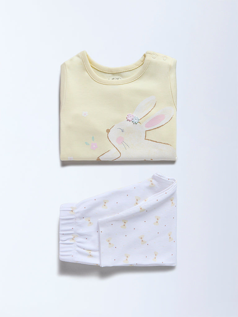 HOP Baby Girls Yellow Animal Design Cotton T-Shirt and Pants Set - Exclusive