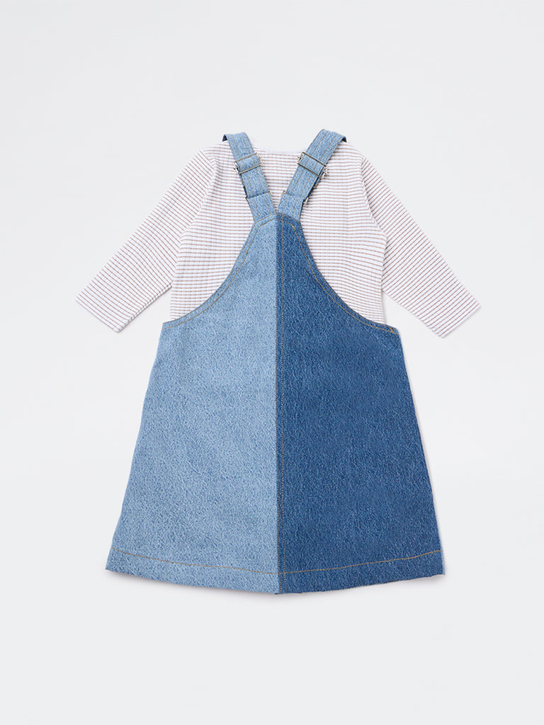 HOP Baby Girls Blue Denim Pinafore and T-Shirt Set