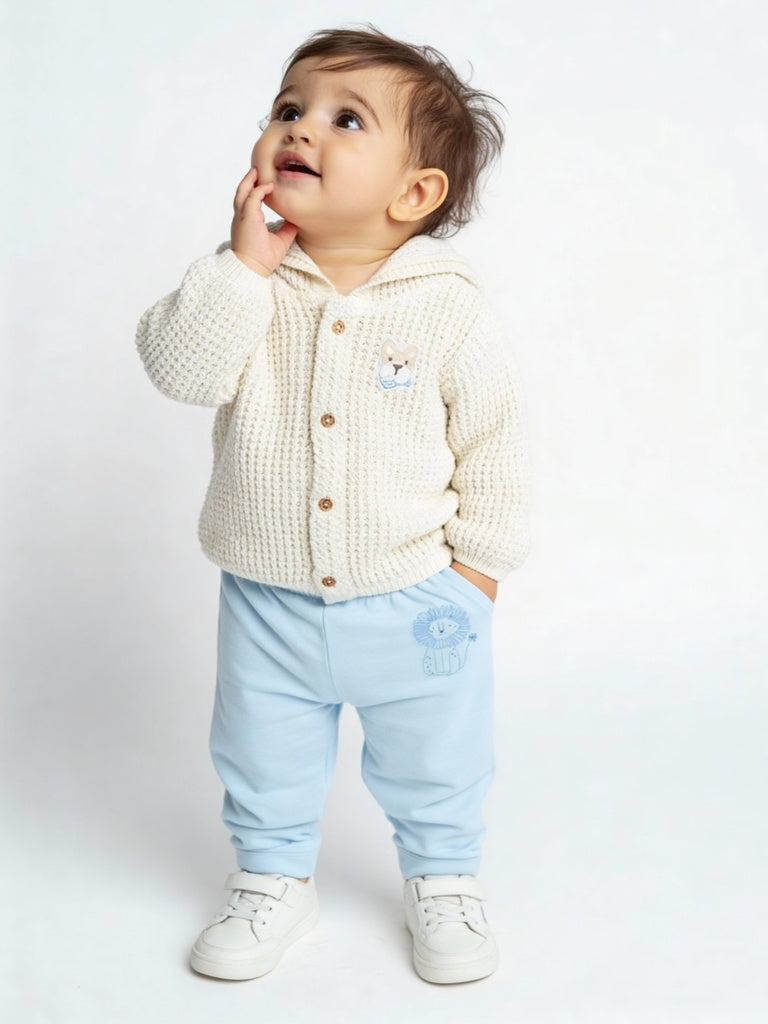 HOP Baby Boys Blue Printed Mid-Rise Cotton Pants - Pack of 3