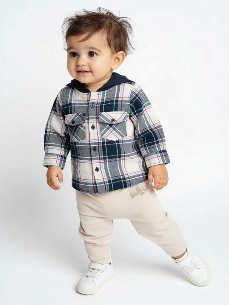 HOP Baby Boys Beige Printed Mid-Rise Cotton Pants - Pack of 3