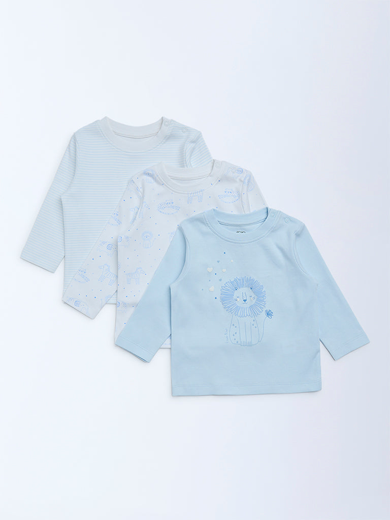HOP Baby Boys Light Blue Cotton T-Shirts - Pack of 3