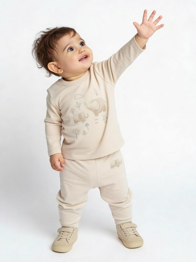 HOP Baby Boys Beige Printed Cotton T-Shirts - Pack of 3