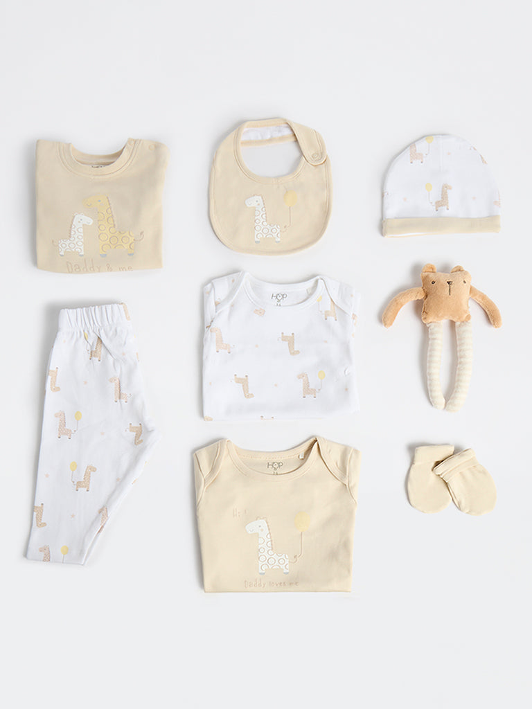 HOP Baby Boys Beige Cotton Gift Set (Pack of 8)