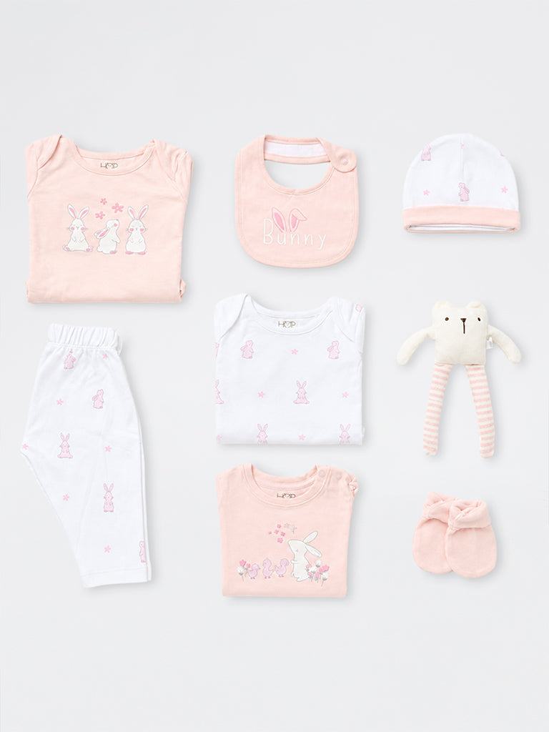 HOP Baby Girls Pink Stripe Printed Cotton Gift Set - Pack of 8