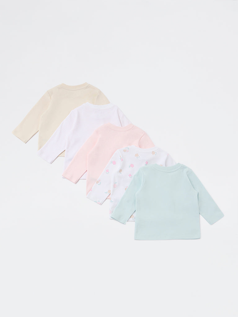 HOP Baby Girls Multicolour Printed Cotton T-Shirts - Pack of 5