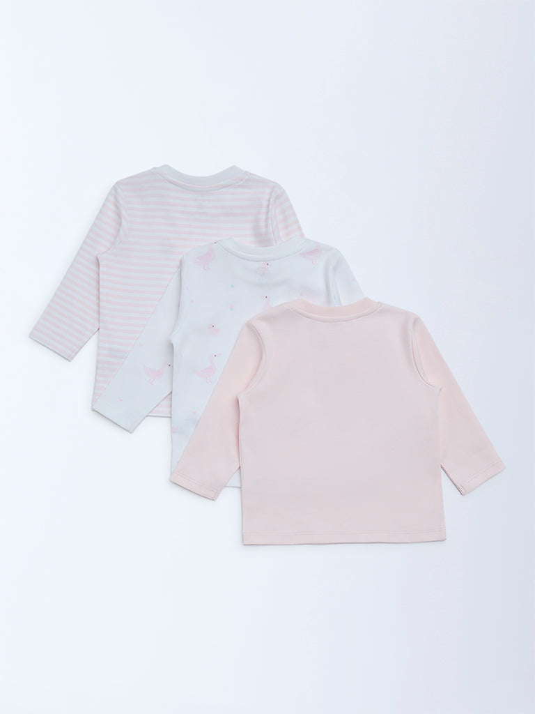 HOP Baby Girls Pink Printed Cotton T-Shirts - Pack of 3